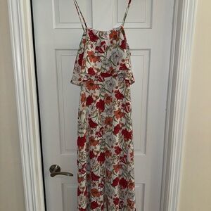 Lush Floral Maxi Dress - Red and Cream